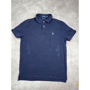 Polo Ralph Lauren Polo Shirt Mens Medium Navy Blue Custom Slim Fit Classic Pony